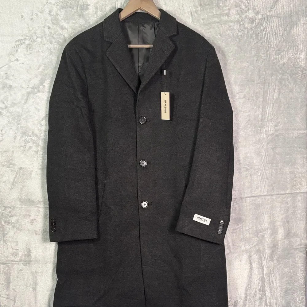 NWT Nee Kenneth Cole Reaction Charcoal Classic Fit Long Overcoat Size 40R